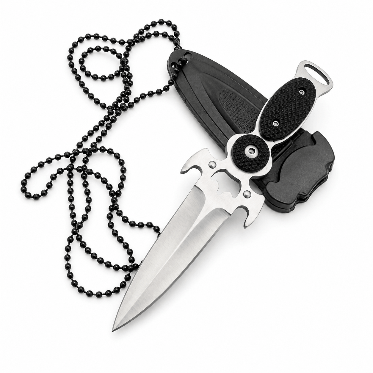 Cuțit compact Black AirSoft DAGGER, cu husă și lanț