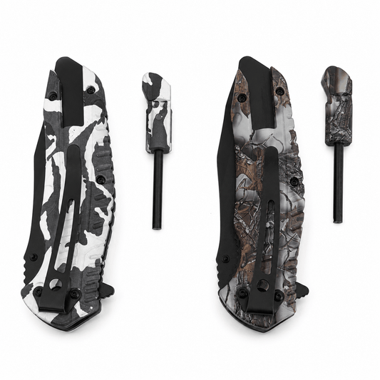 WILD CAMO összecsukható kés ferrocerium tűzgyújtóval – 21 cm