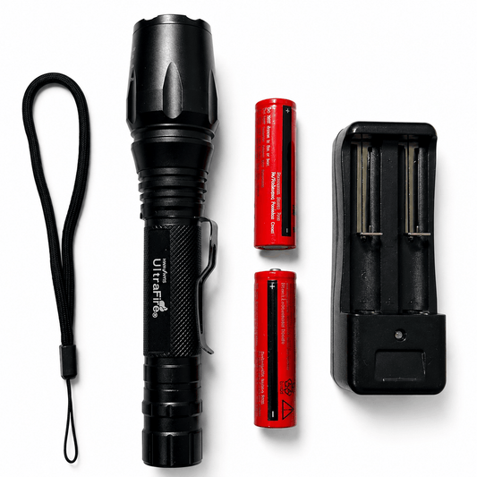 Lanternă LED tactică Black Airsoft set cu baterii și încărcător
