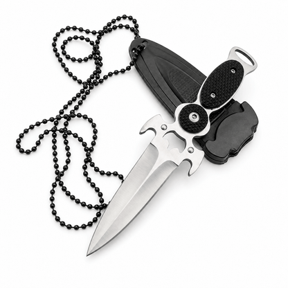 Cuțit compact Black AirSoft DAGGER, cu husă și lanț