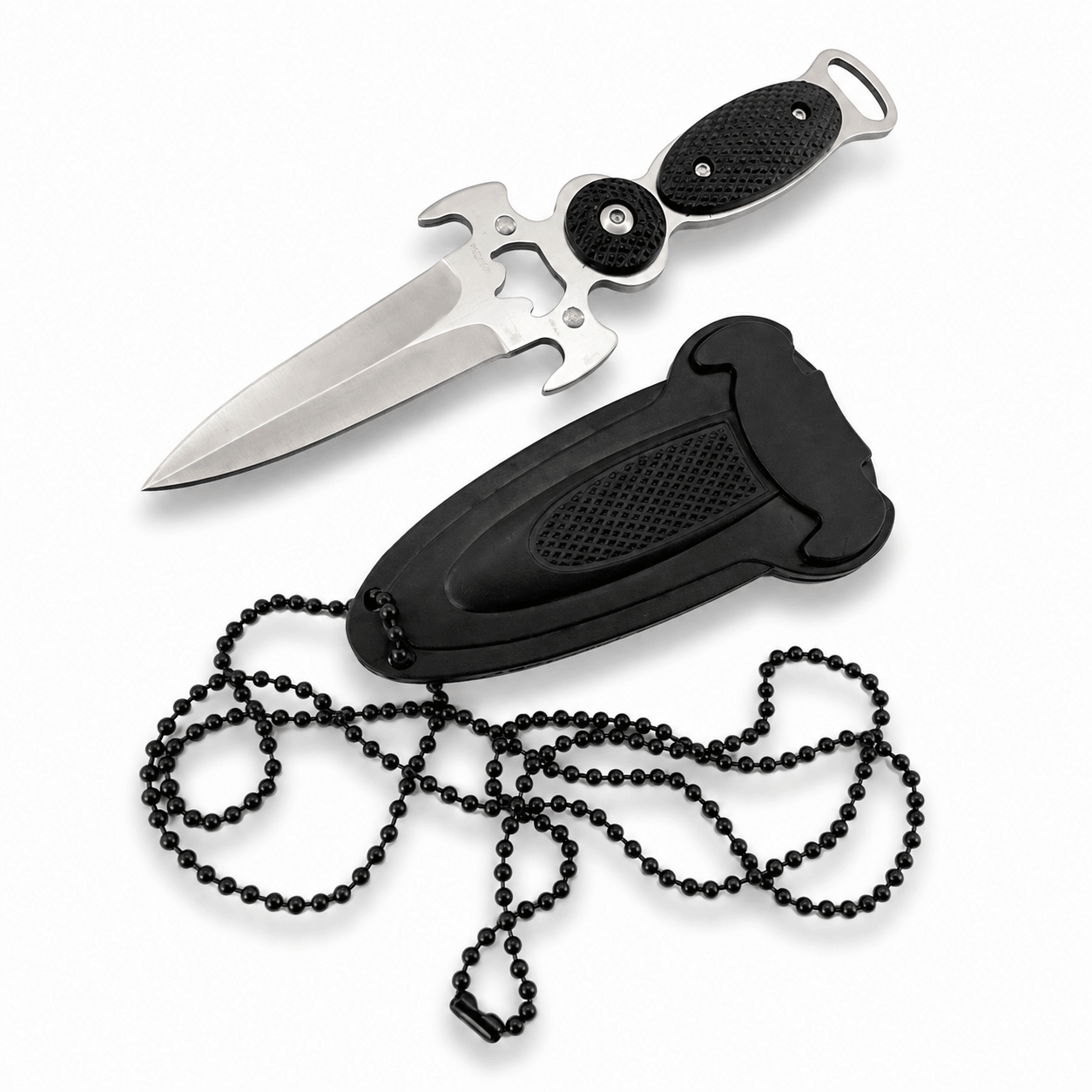 Cuțit compact Black AirSoft DAGGER, cu husă și lanț