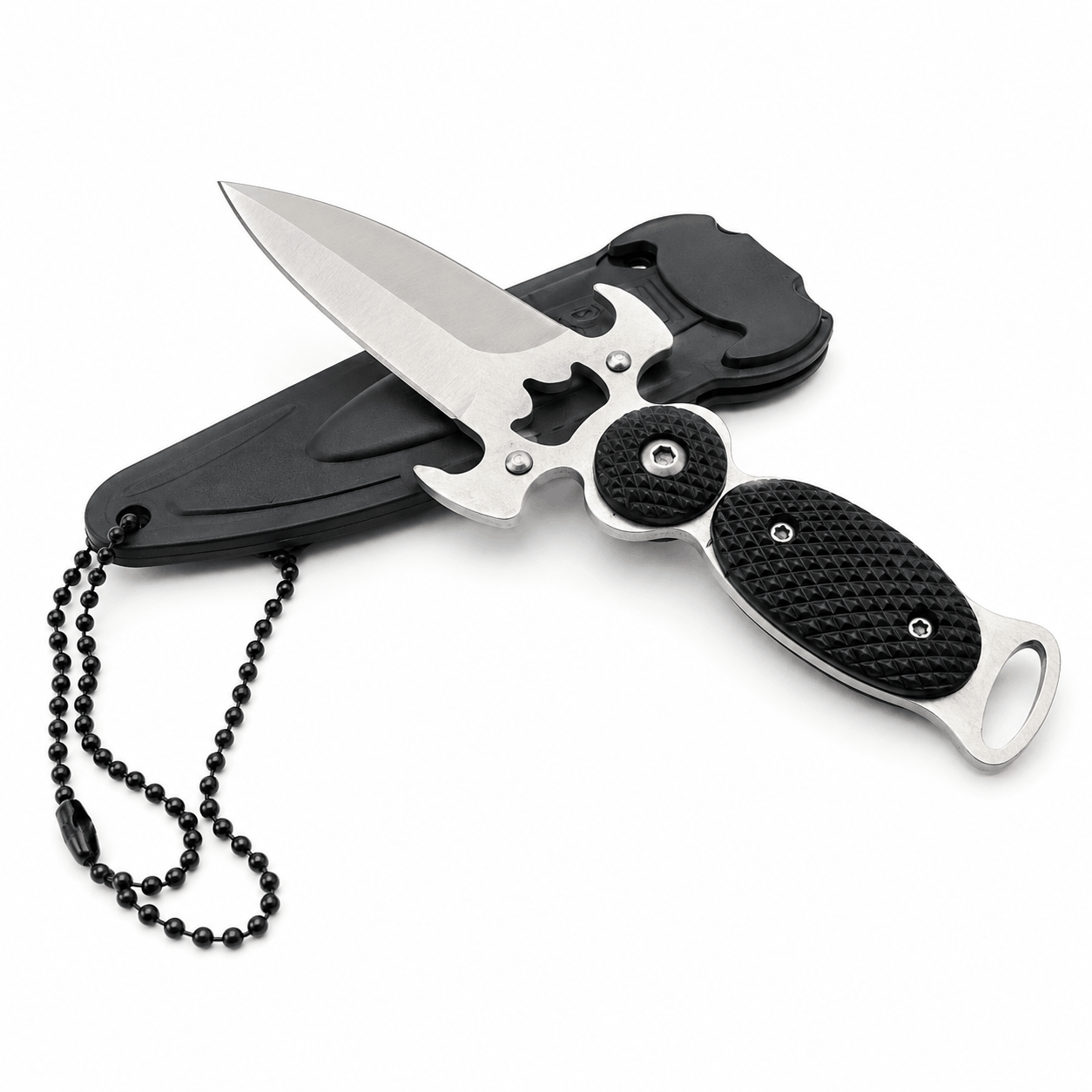 Cuțit compact Black AirSoft DAGGER, cu husă și lanț