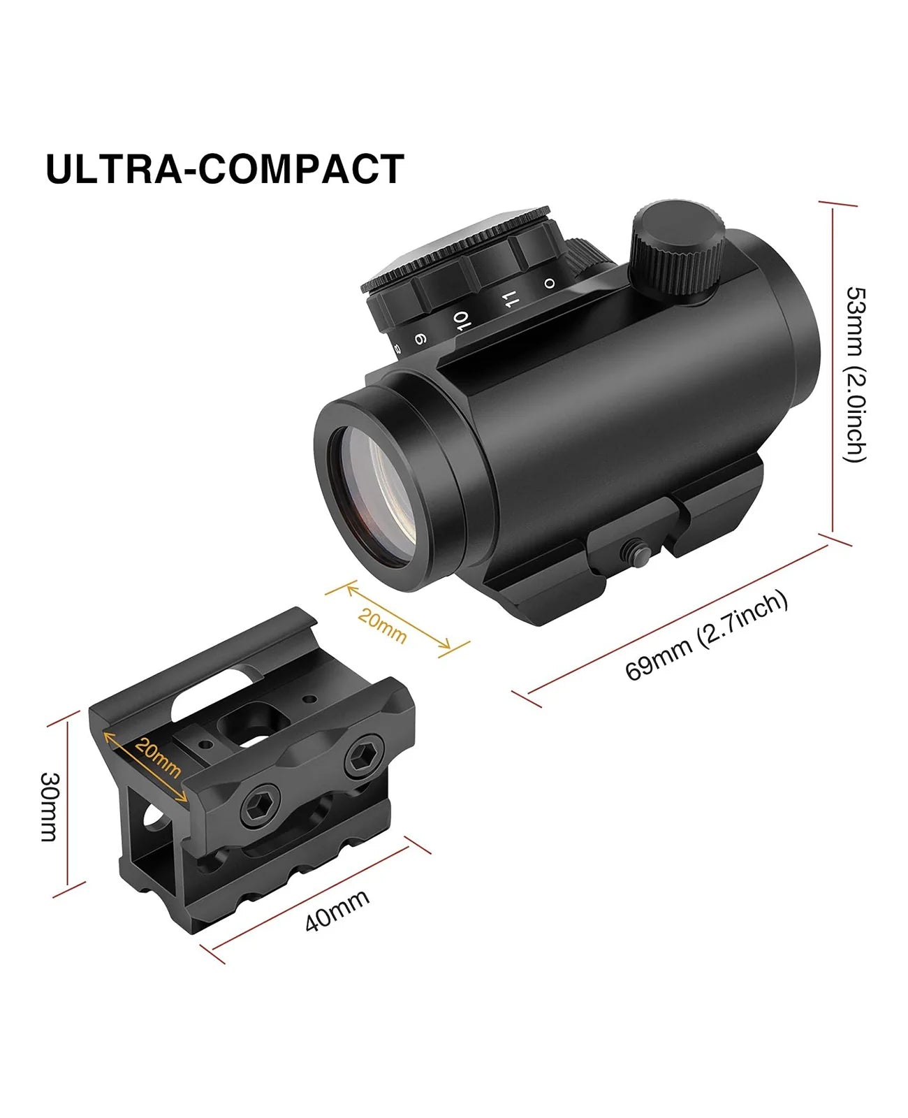 BlackAirsoft FALCON 2MOA 1x25 mm kollimátoros irányzék (red dot) 11 fényerősségi fokozattal