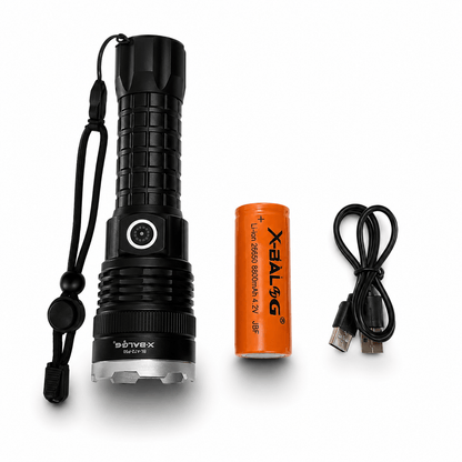 Lanternă LED puternică X-BALOG P50 cu acumulator și încărcare USB – 17 cm