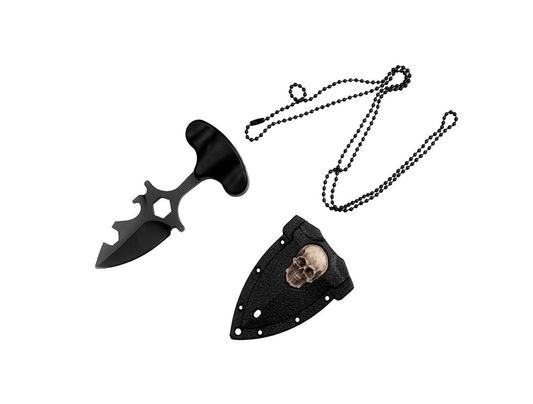 Nůž na krk s pouzdrem a řetízkem lebka