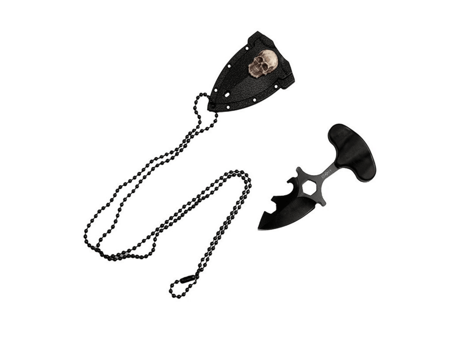 Couteau de cou avec étui et pendentif en forme de crâne